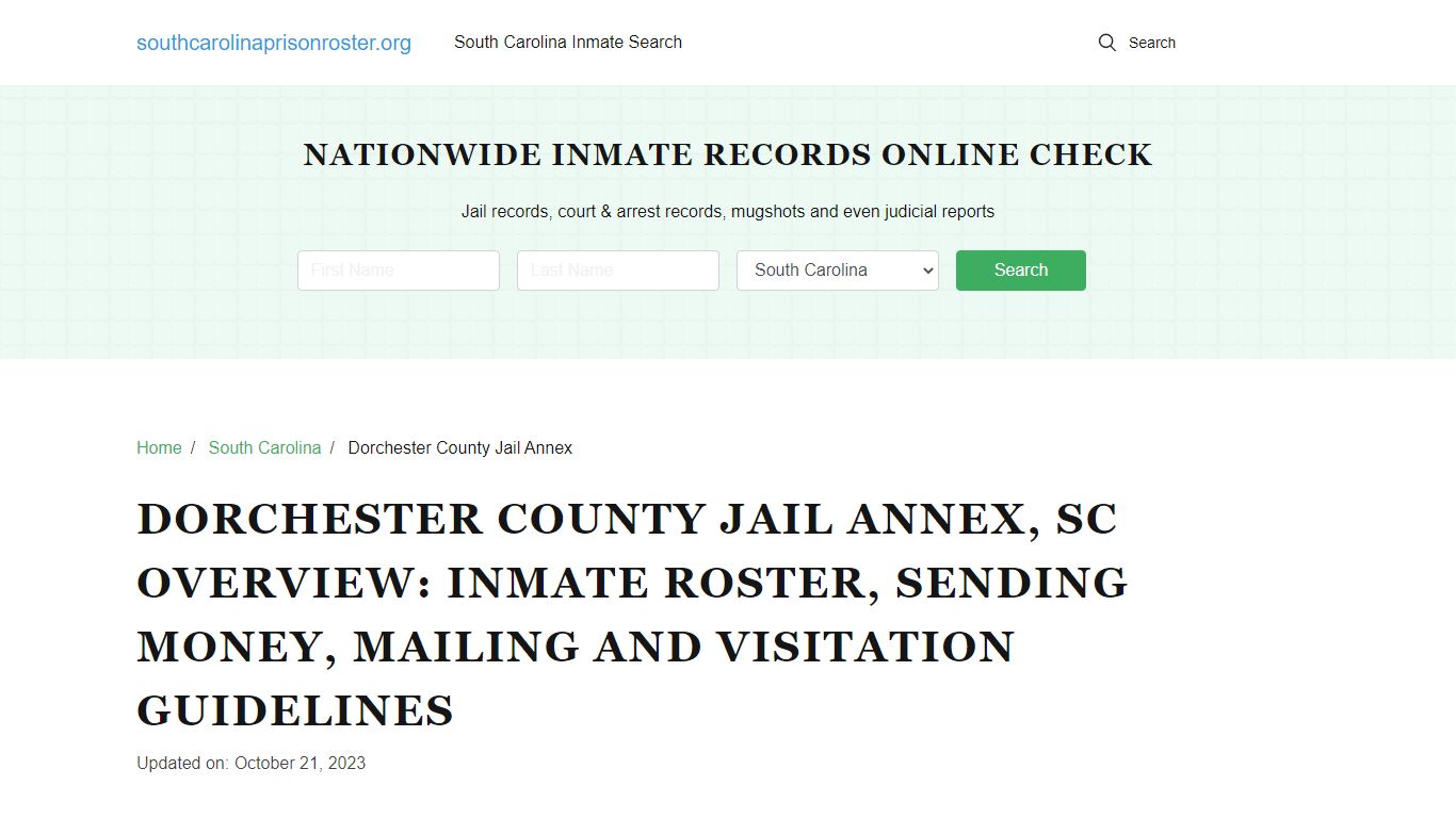 Dorchester County Jail Annex, SC: Offender Search, Visitation & Contact ...