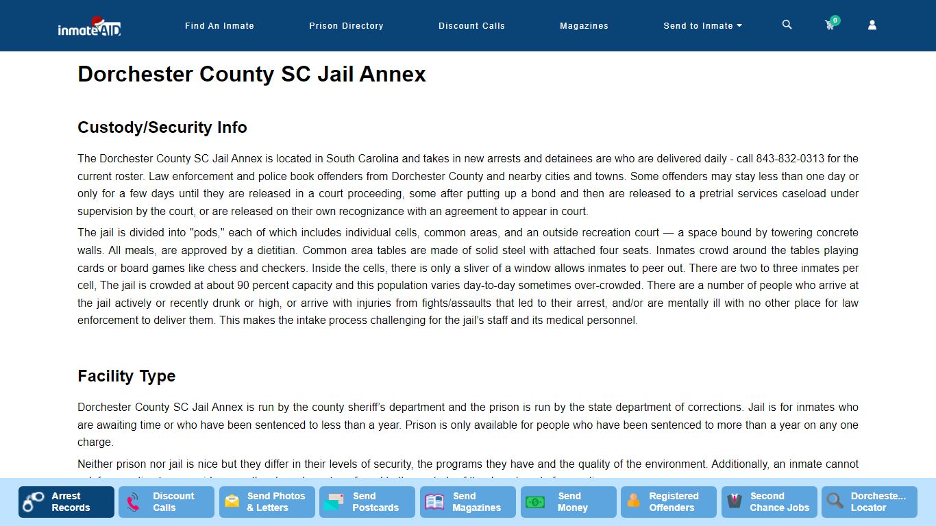 Dorchester County SC Jail Annex - InmateAid